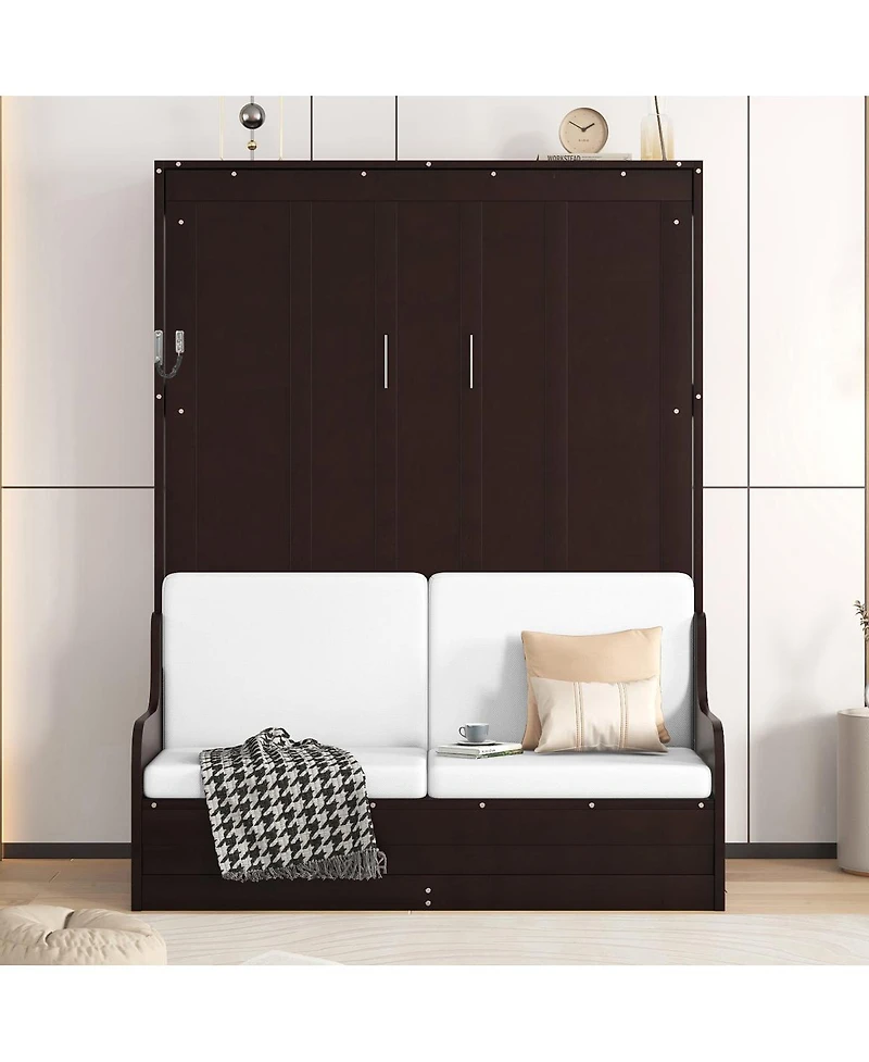 Streamdale Furniture Queen Size Murphy Bed Wall Bed with Cushion, Espresso