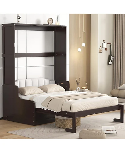 Streamdale Furniture Queen Size Murphy Bed Wall Bed with Cushion, Espresso