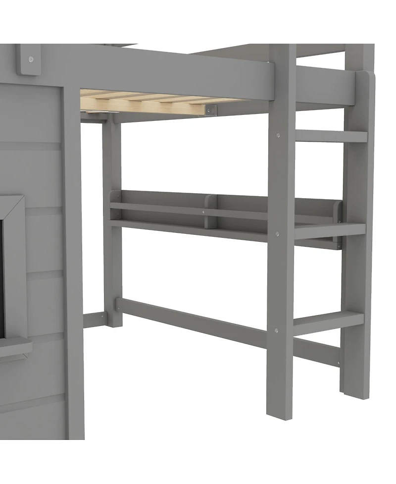 Streamdale Loft Bed with Slide, Bookshelf, Safety Rails