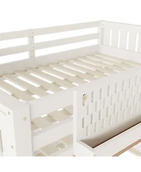 Streamdale Furniture Queen Bunk Bed with Ladder, Guardrails, Pegboard & Bookshelf, Beige