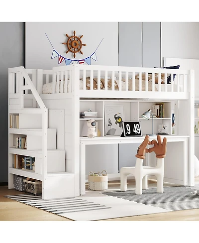 Streamdale Furniture Twin Loft Bed with Desk, Storage Shelf & Stairs