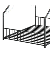 Streamdale Furniture Children's Full Size Bed Frame with Led Lights, Roof-Shaped Iron, Black