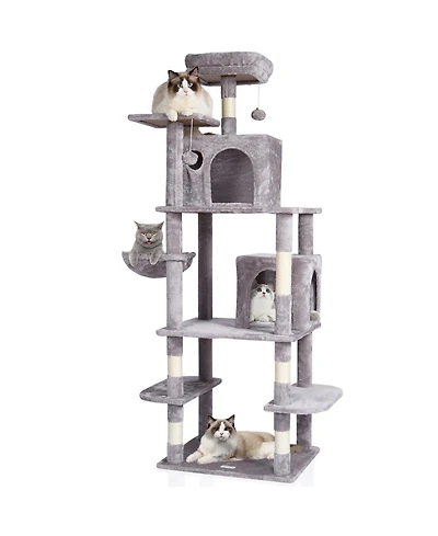 Aostirmotor 68.5" Cat Tower with Cat Condos Scratching Post in Light Grey