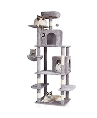 Aostirmotor 68.5" Cat Tower with Cat Condos Scratching Post in Light Grey
