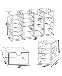 Yigii 4 Pack Acrylic Makeup Organizer with 19 Drawers for Bathroom & Vanity Storage