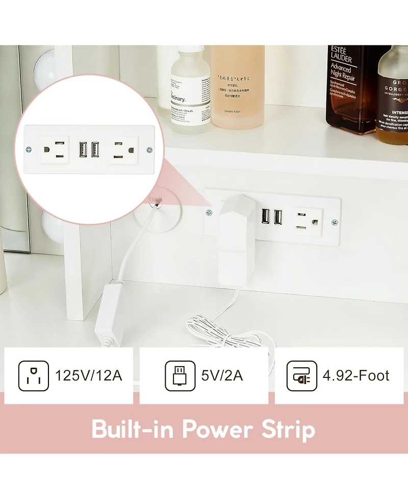 Gaomon Modern Vanity Makeup Desk Vanity Mirror Built-in Lights 4 Drawers for Bedrooms, Apartments