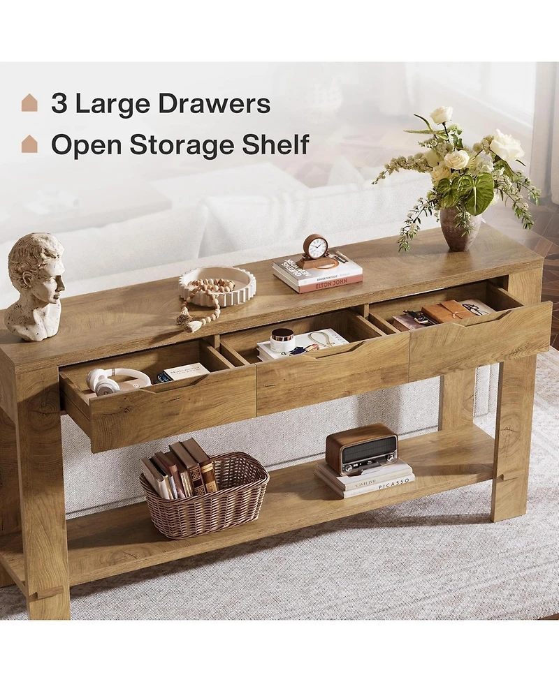 Tribesigns Console Table with 3 Drawers, 67-Inch Long Sofa Table Behind The Couch with Storage Shelf, Narrow Farmhouse Entryway Furniture