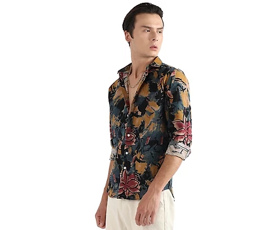 Campus Sutra Men's Multicolour Artistic Flowers Shirt