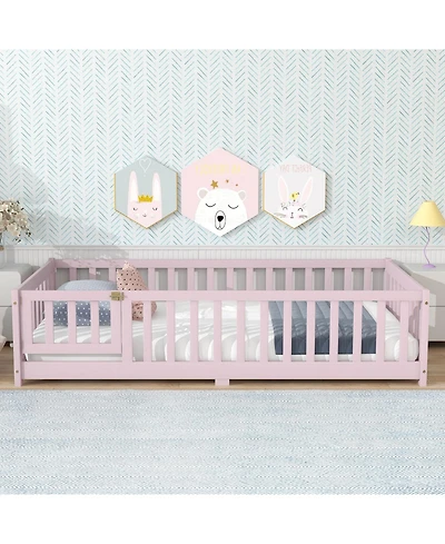 Streamdale Furniture Twin Floor Bed with Fence & Door