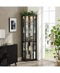 Streamdale Furniture Lighted Corner Curio Cabinet - Glass Display Case for Living Room & Bar Storage - Black