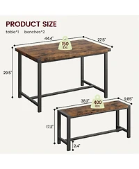 gaomon 3 Piece Dining Table Set for 4 with Space-Saving Benches, Tabletop, Steel Frame, Modern Farmhouse Kitchen Table for Small Spaces