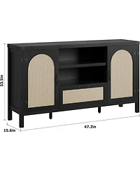 gaomon 47.2" Buffet Cabinet with Storage, Farmhouse Kitchen Sideboard with Drawer, Rattan Coffee Bar Cabinet for Living Room