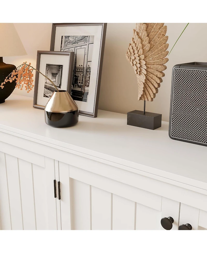 gaomon 63" Buffet Sideboard with 4 Striped Door, Wooden Buffet Cabinet with Storage, Modern Coffee Bar Cabinet with Adjustable Shelf