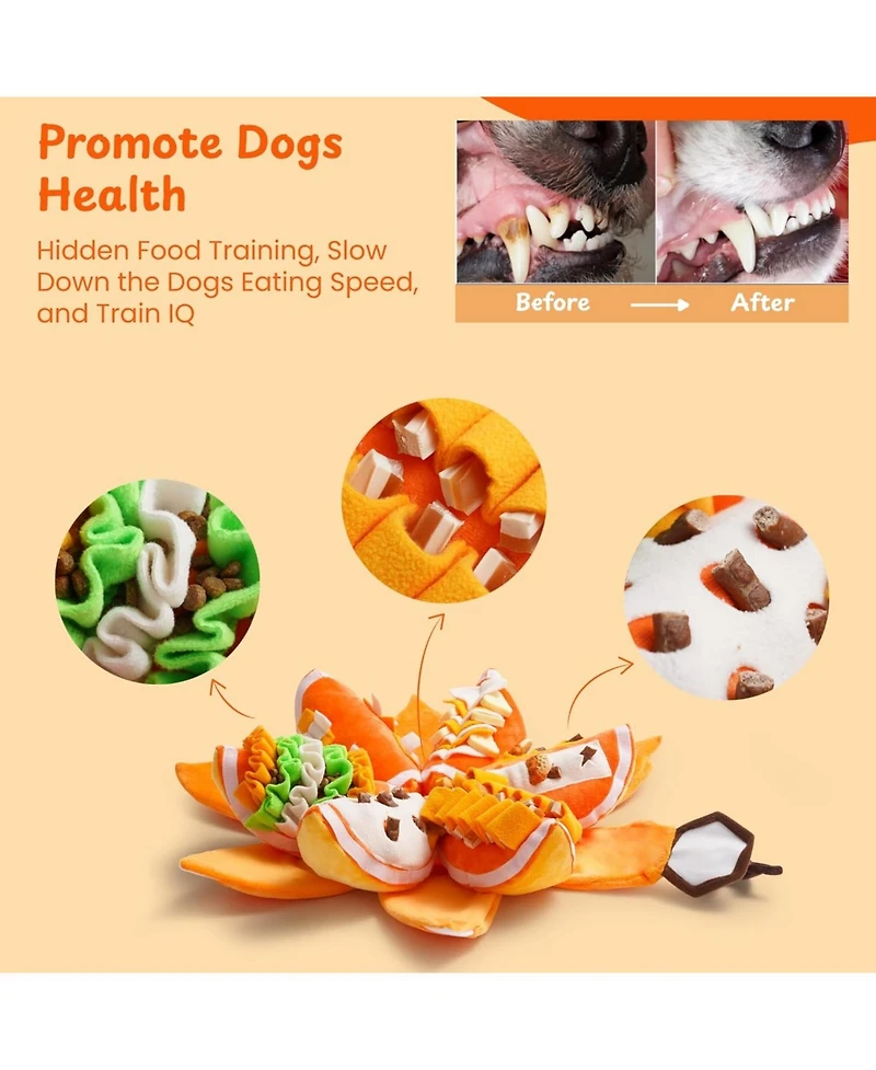 Nocciola 7-in-1 Pumpkin Dog Enrichment Toys, 6 Squeaky Snuffle Slices with Velcro-closure Rind for Treats Hunting Fun, Hide and Seek Puzzle Toy for D