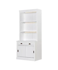 Streamdale Furniture 83.4" Tall Bookshelf with 3-Layer Led Lightings and Sliding Doors, White