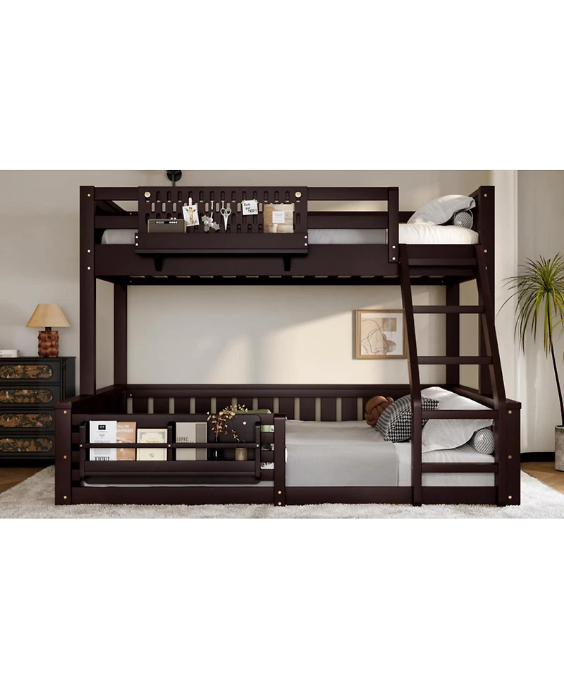 Streamdale Furniture Streamdale Twin Xl over Queen Bunk Bed with Ladder, Guardrails, Pegboard & Bookshelf, Espresso