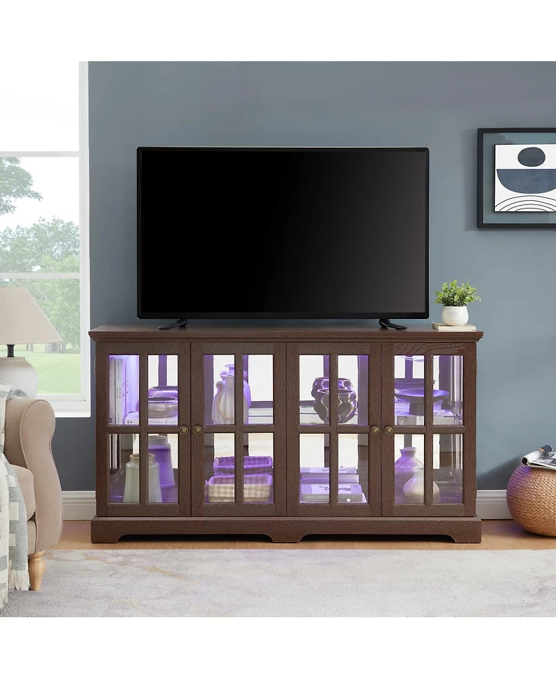 Streamdale Furniture Led Curio Display Cabinet with Glass Doors & Adjustable Shelves - Cherry