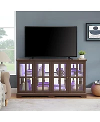 Streamdale Furniture Led Curio Display Cabinet with Glass Doors & Adjustable Shelves - Cherry