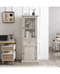 Streamdale Tall Storage Cabinet with Glass Door and Shelves, White