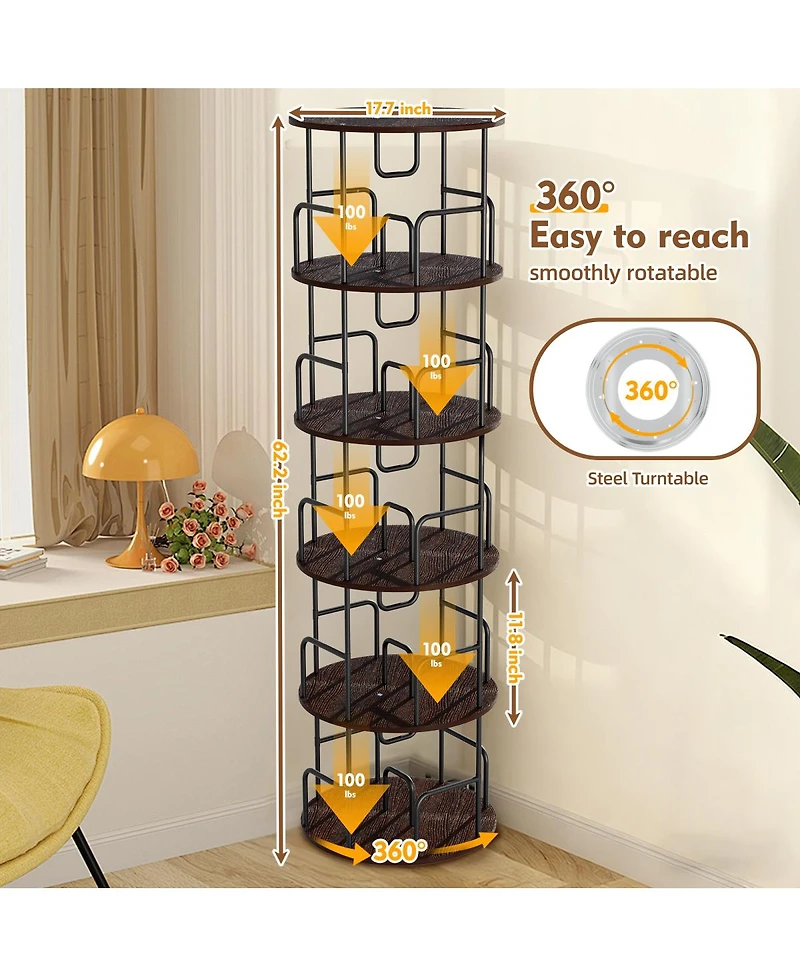 Streamdale Furniture 360° Rotating 5-Tier Bookshelf, Space-Saving and Easy Assembly