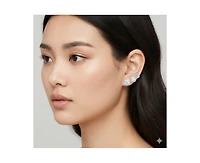 Genevive Timeless White Gold Plated Cz Octagonal 3-Piece Set Earrings