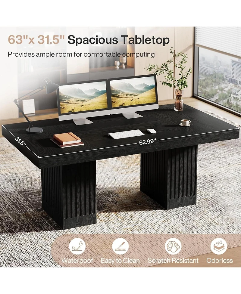 Tribesigns 63 Inch Executive Desk, Modern Office Computer Desk with Heavy Duty Double Pedestal, Large Study Writing Table Business Furniture