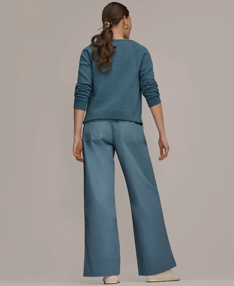 Donna Karan Weekend Women's Pointelle Stitch Detail Open-Front Cardigan