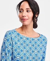 Jm Collection Women's Printed Boat-Neck Bell-Sleeve Top, Macy's Exclusive