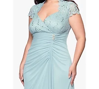 B&A by Betsy & Adam Plus Sequined-Lace Ruched Gown
