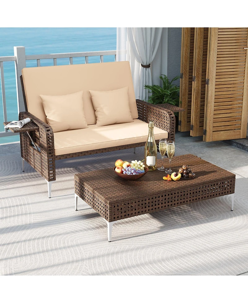 Slickblue 2-Piece Patio Rattan Daybed Set with Loveseat and Ottoman