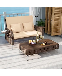 Slickblue 2-Piece Patio Rattan Daybed Set with Loveseat and Ottoman