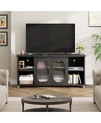 gaomon Modern Tv Stand for 70" Tv, Black Entertainment Center with Shelves and Glass Doors