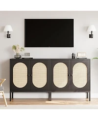 Gaomon Rattan Buffet Storage Cabinet with Adjustable Shelves Wooden Sideboard 2-Tier