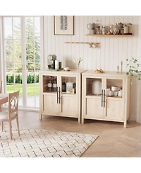 Gaomon Sideboard With 2 Glass Doors, 29" Large Buffet Cabinet With Solid Wood Countertop, Coffee Bar Cabinet With 2