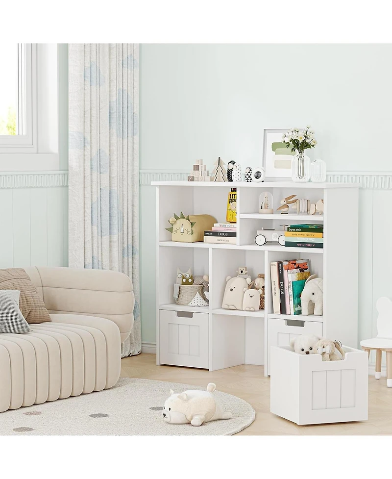 gaomon Toy Storage Cabinet with 3 Movable Drawers & 6 Cubes, Children's Toy Shelf Kids Bookshelf with Hidden Wheels