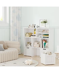 gaomon Toy Storage Cabinet with 3 Movable Drawers & 6 Cubes, Children's Toy Shelf Kids Bookshelf with Hidden Wheels