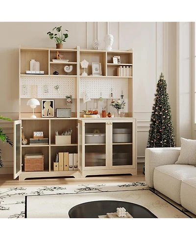 gaomon 71" Wooden Kitchen Pantry Cabinet with Microwave Stand and Hutch