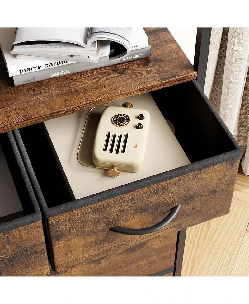 gaomon 5 Drawer Dresser, Tall Dresser for Bedroom, Storage Organizer with Fabric Bins, Wood Top, Sturdy Steel Frame, Easy Pull Handle, Hallway