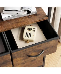 gaomon 5 Drawer Dresser, Tall Dresser for Bedroom, Storage Organizer with Fabric Bins, Wood Top, Sturdy Steel Frame, Easy Pull Handle, Hallway