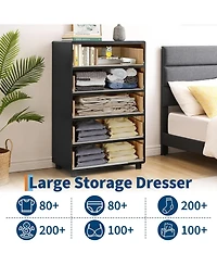 gaomon Wood Dresser with 5 Drawers – 46" Tall Bedroom Chest with Curved Profile & Vintage Circle Handles