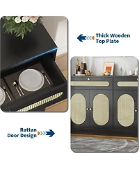 gaomon 60'' Rattan Sideboard, Sideboard Cabinet with Adjustable Shelves, Buffet 2 Drawers and 4 Doors for Dining Room