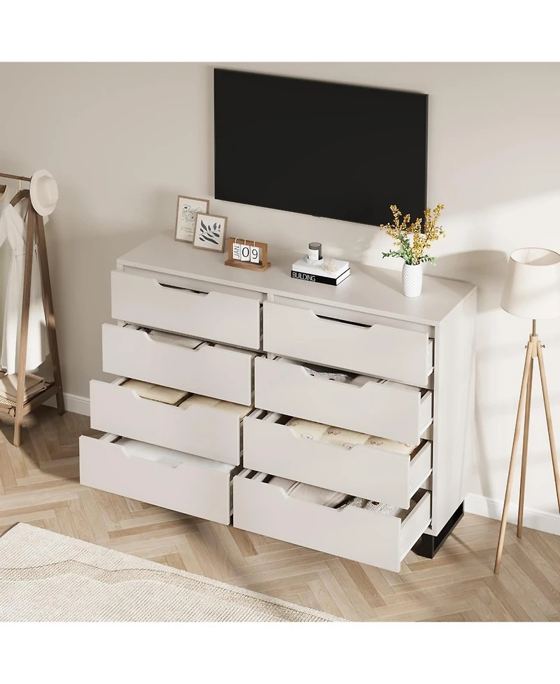 Gaomon Farmhouse Tv Stand with 8 Drawers Storage, Entertainment Center Sturdy Metal Legs