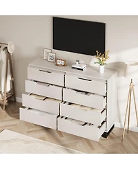 Gaomon Farmhouse Tv Stand with 8 Drawers Storage, Entertainment Center Sturdy Metal Legs