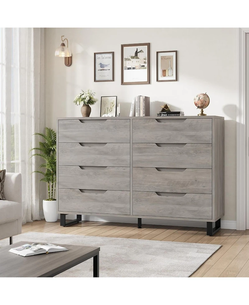 Gaomon Farmhouse Tv Stand with 8 Drawers Storage, Entertainment Center Sturdy Metal Legs