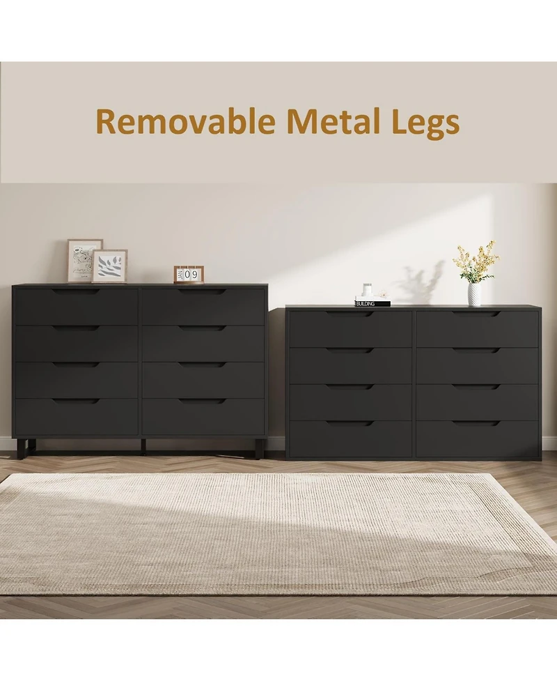 Gaomon Farmhouse Tv Stand with 8 Drawers Storage, Entertainment Center Sturdy Metal Legs