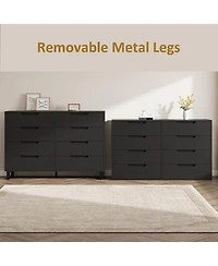 Gaomon Farmhouse Tv Stand with 8 Drawers Storage, Entertainment Center Sturdy Metal Legs