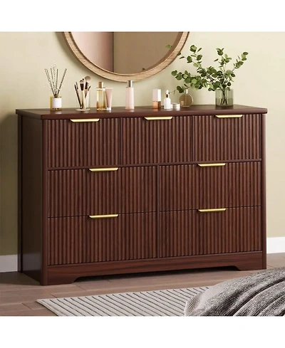 gaomon 7 Drawer Wooden Dressers for Bedroom, Fluted Dresser with Gold Handles for Adult Bedroom