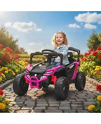 Qaba 12V Kids Ride On Truck with Dual Motors for 3-8 Boys Girls,