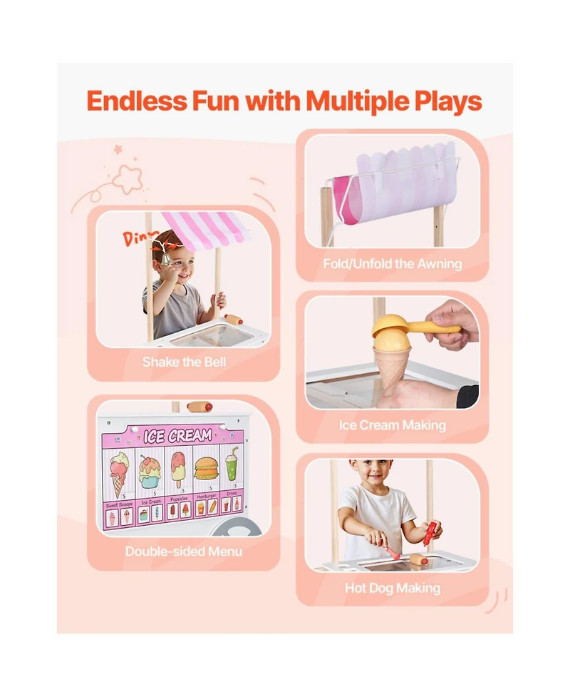 Slickblue Kids Ice Cream Cart Playset with 20+ Accessories and Food Toys