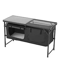 Mecale Camping Kitchen Table – Folding Aluminum Cook Station with Storage & Adjustable Heights